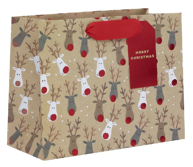 Christmas Gift Bag - Medium Landscape Kraft Reindeer Selfie