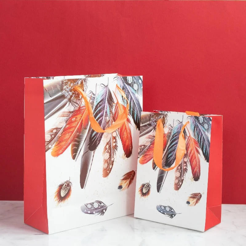 Orange Feathers Gift Bag (Set of 4)