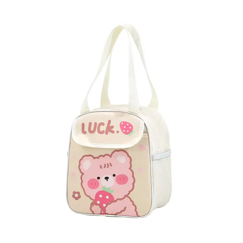 Cute Design Lunch Bag with Front Pocket for Kids (Bear Cream)