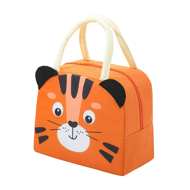 Cute 3d design Animal Printed Insulated  Lunch bag for kids (Orange Tiger)