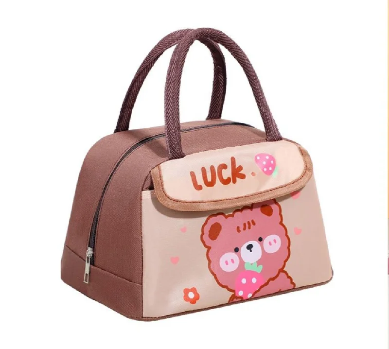 Cute Design Lunch Bag with Front Pocket for Kids (Bear Brown)