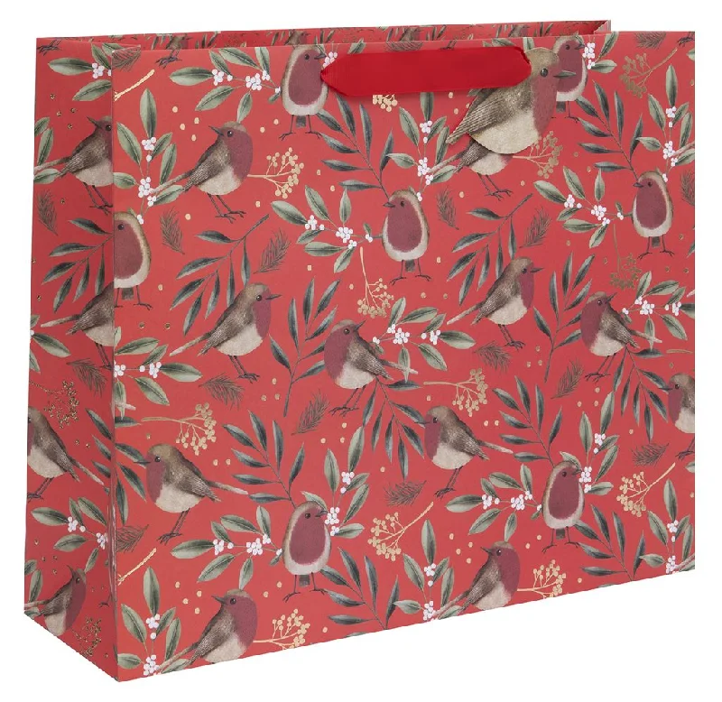 Christmas Gift Bag - Shopper Landscape Red Robins