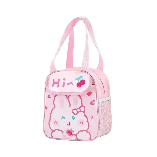 Cute Design Lunch Bag with Front Pocket for Kids (Bunny Pink)