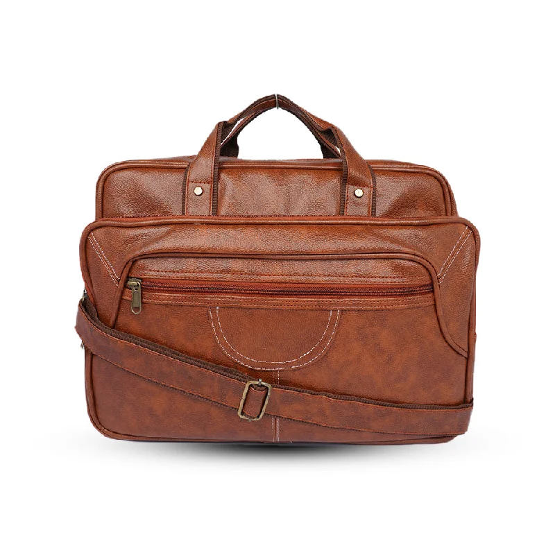 LFO Stylish Tan Leather Laptop Office Bag