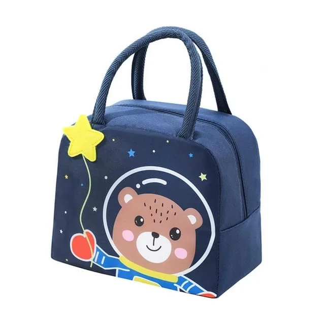 Cute 3d Design Animal Printed Insulated Lunch bag for kids (Space Bear)