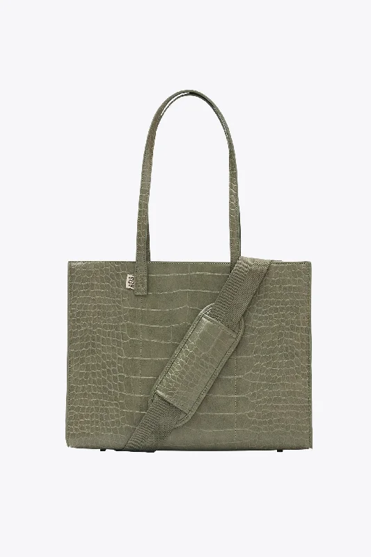 The Work Tote in Olive Croc