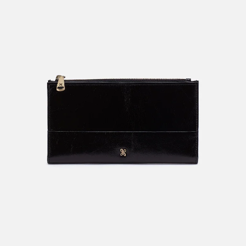 Jill Large Bifold Wallet In Polished Leather - Black