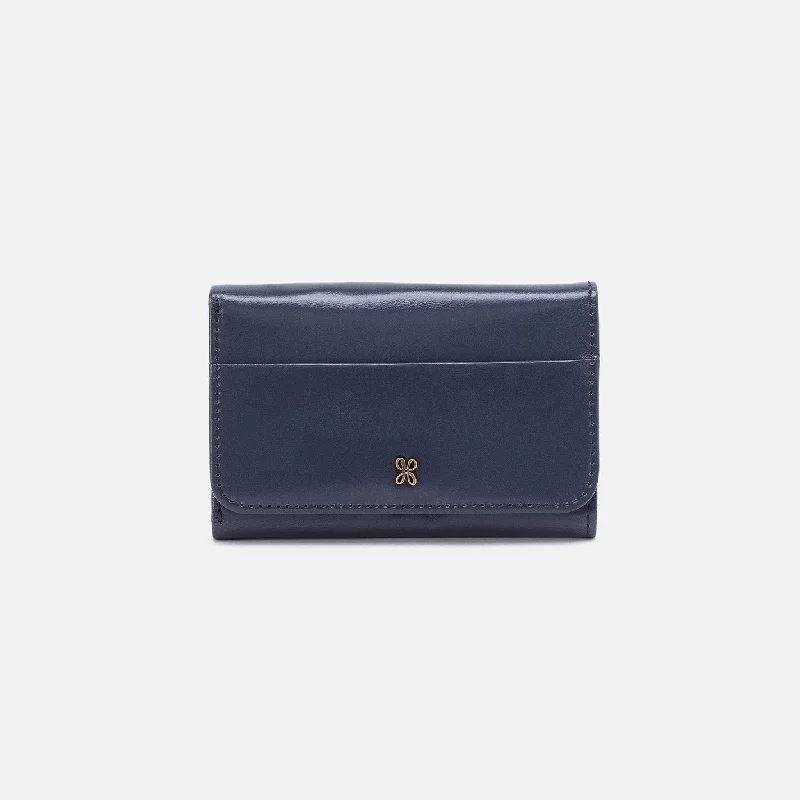 Jill Trifold Wallet In Polished Leather - Blue Stone