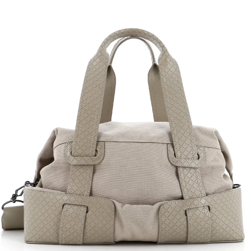 Belted Duffle Bag Canvas with Intrecciato Nappa Detail Medium