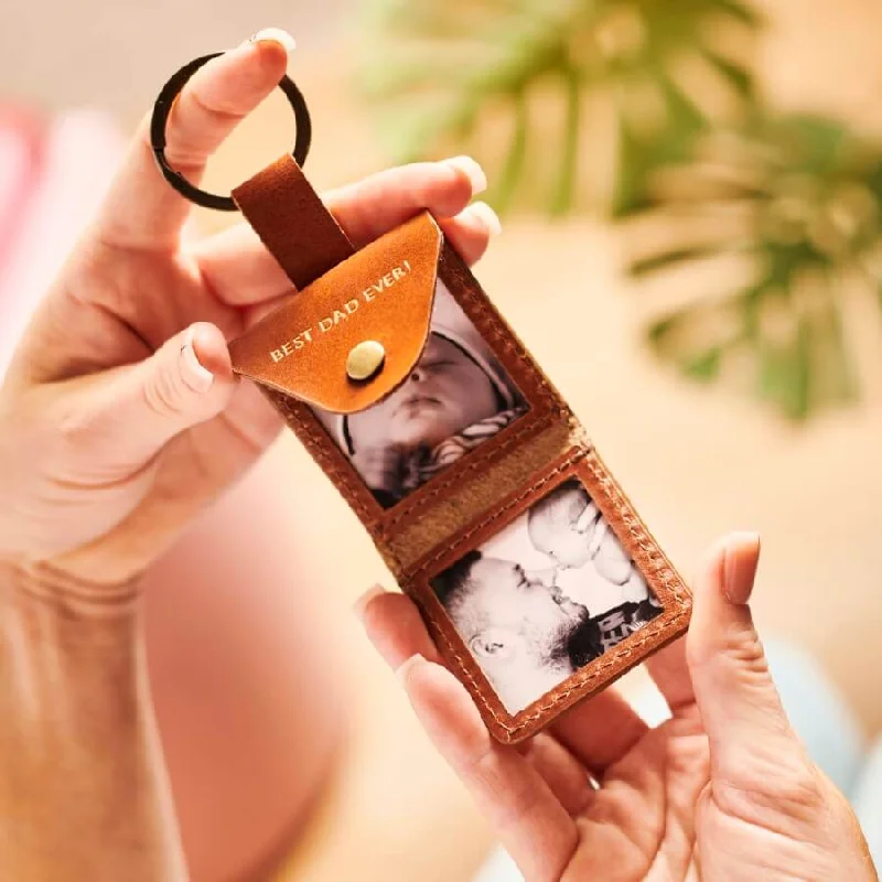 Dad Personalised Leather Key Ring With Photos Unique Gift