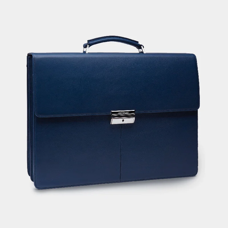 Leather Briefcase in Navy