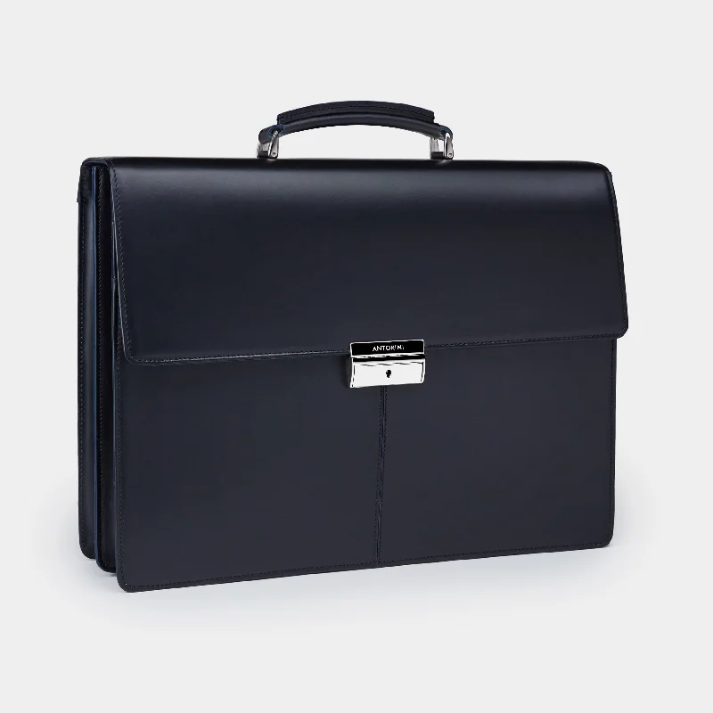 Executive Leather Briefcase, black / blue