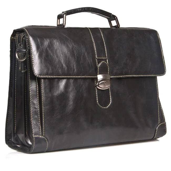 HIDEONLINE ELEGANT & LUXURIOUS ITALIAN BLACK REAL LEATHER BRIEFCASE