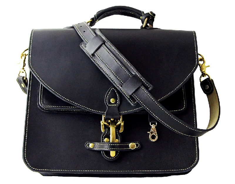 Billy Sunday Black Leather Machila Briefcase - Large