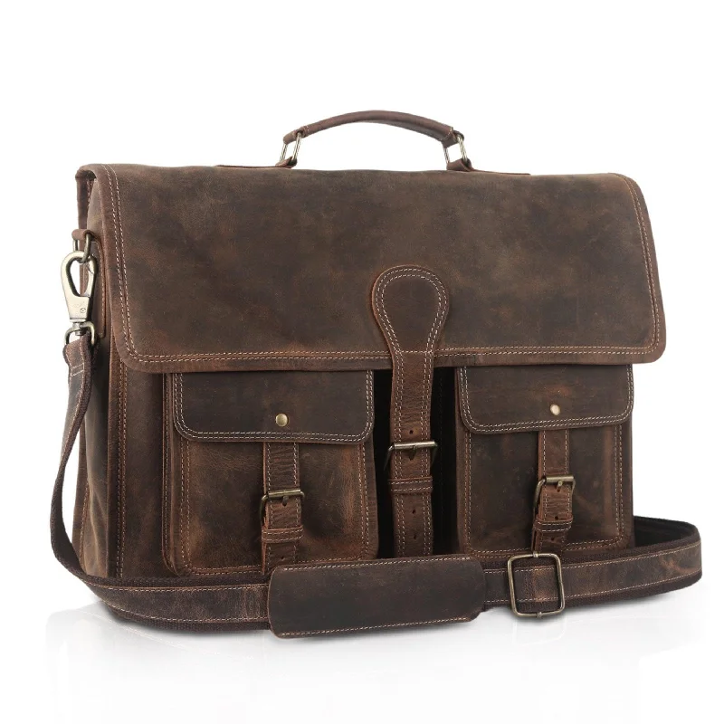 Leather briefcase 18 inch laptop messenger bag for men and women best satchel office bag