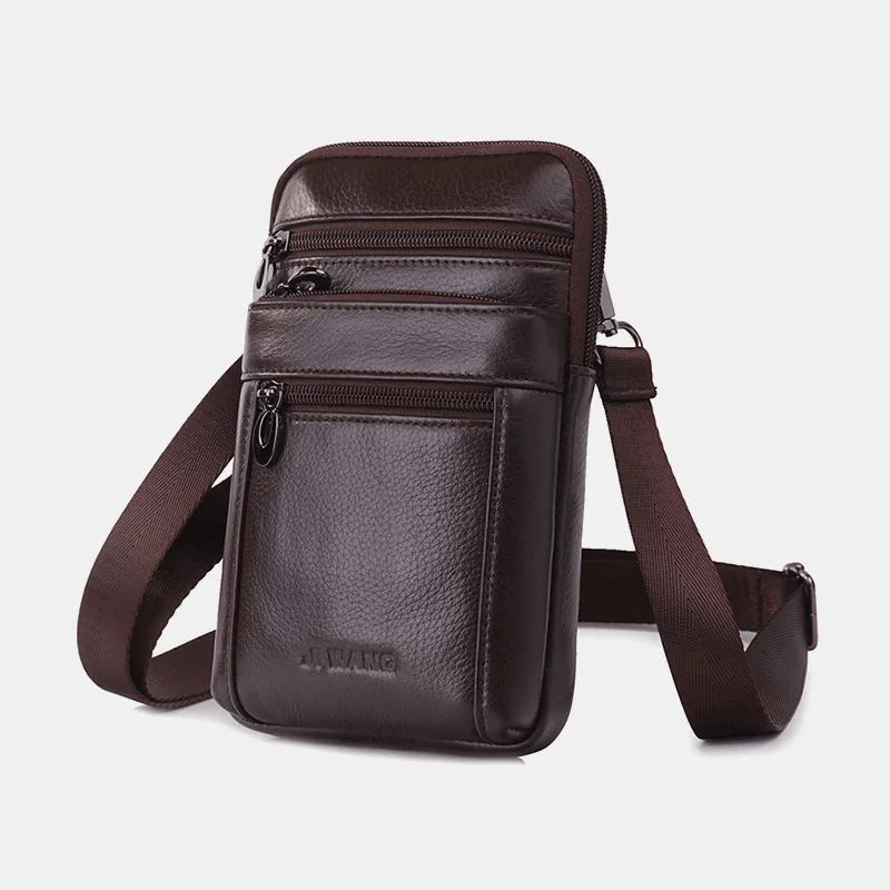 Men Genuine Leather 7 Inch Phone Bag Waist Bag Belt Bag Shoulder Bag Crossbody Bag