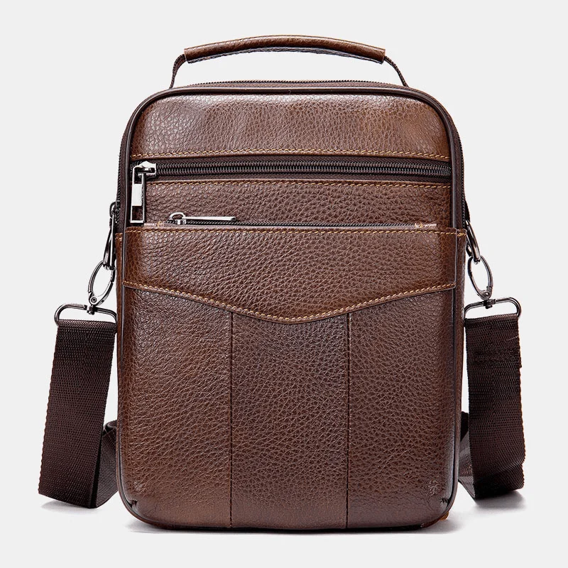 Men Genuine Leather Retro Business Vertical Handbag Crossbody Bag