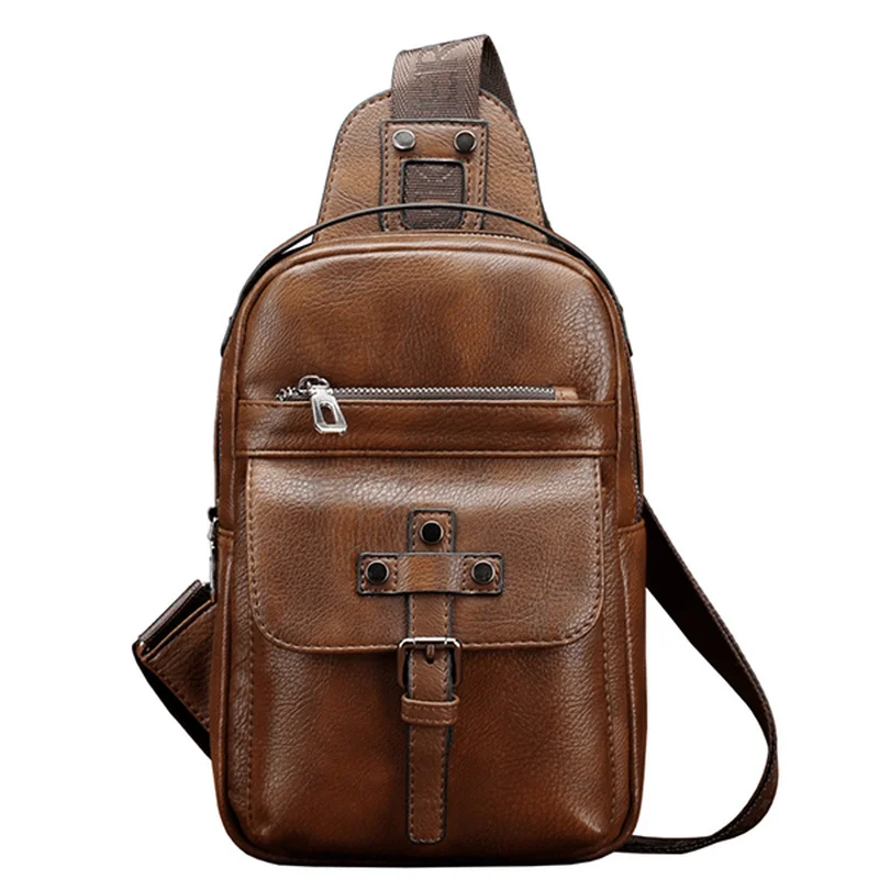 Men PU Leather Business Casual Chest Bag Crossbody Shoulder Bag for Leisure