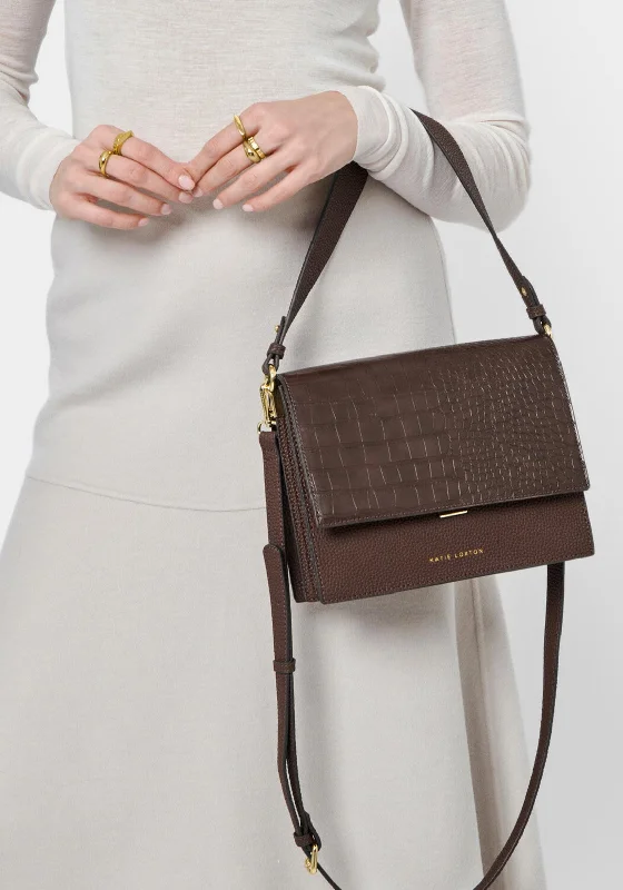 Katie Loxton Large Faux Croc Crossbody Bag, Chocolate