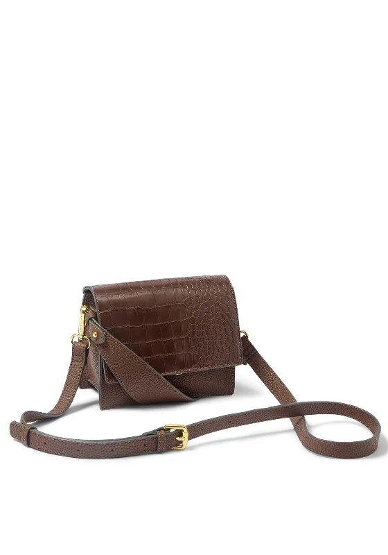 Katie Loxton Orla Mini Faux Croc Crossbody Bag, Chocolate