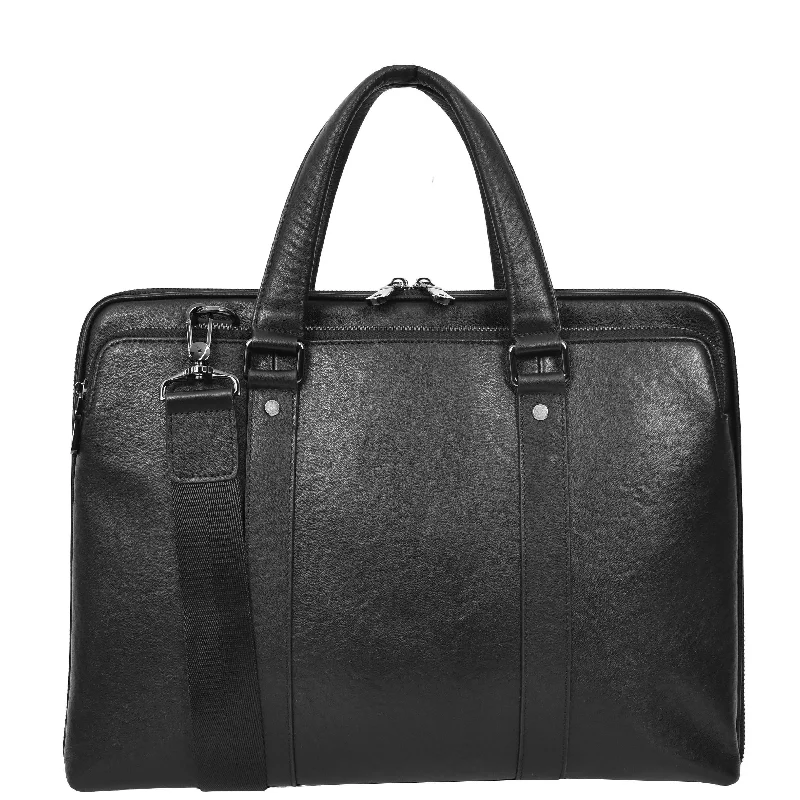 Real Leather Cross Body Briefcase Monterey Black