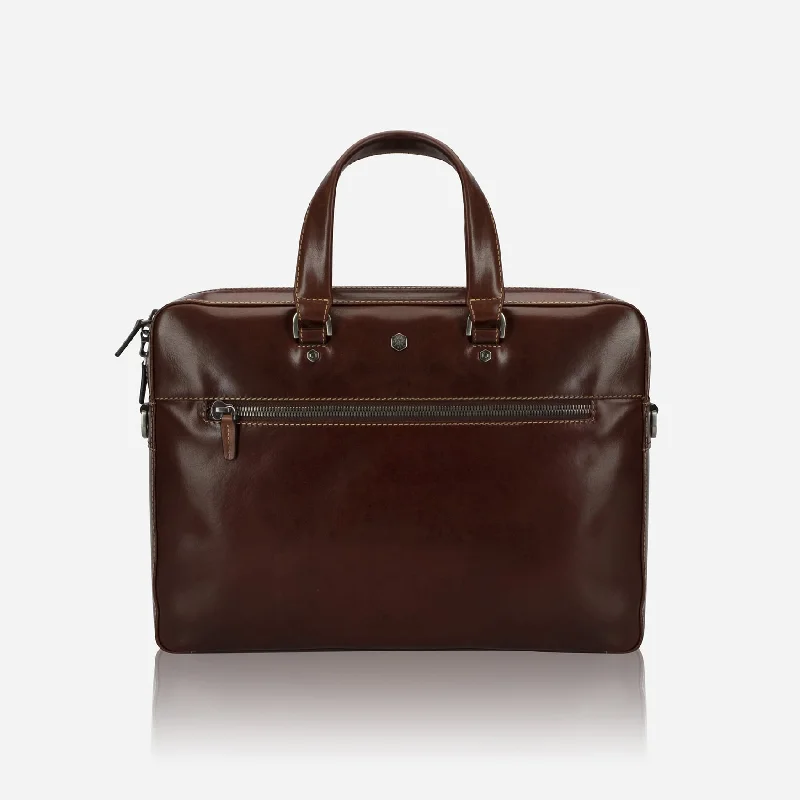 Slim Zip Top Briefcase, Mocha