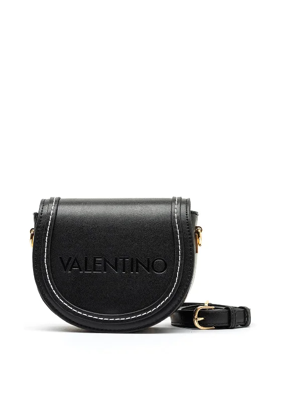 Valentino Tonga Contrast Stitch Saddle Bag, Black